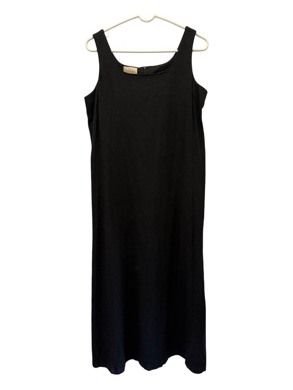 Vintage 90s Susan Bristol Linen Blend Square Neck Maxi Dress Black Large
